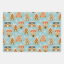 ブルークリスマスジンジャーブレッドクッキーの雪 ラッピングペーパーシート