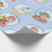 ブルークリスマススノーグローブのホリデーラッピング紙 ラッピングペーパー (角)