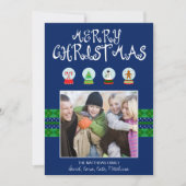 ブルークリスマススノーグローブズホリデーフォトカード シーズンカード (正面)