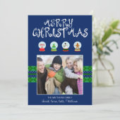 ブルークリスマススノーグローブズホリデーフォトカード シーズンカード (スタンド正面)