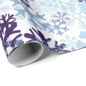 ブルークリスマススノーフレークインディゴスノーイホワイト ラッピングペーパー (ロールコーナー)