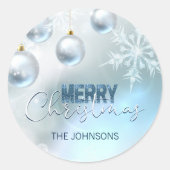ブルークリスマススノーフレークスノーボーブル ラウンドシール (正面)