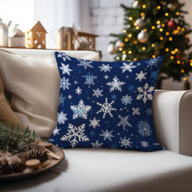 ブルークリスマススノーフレークスロー枕