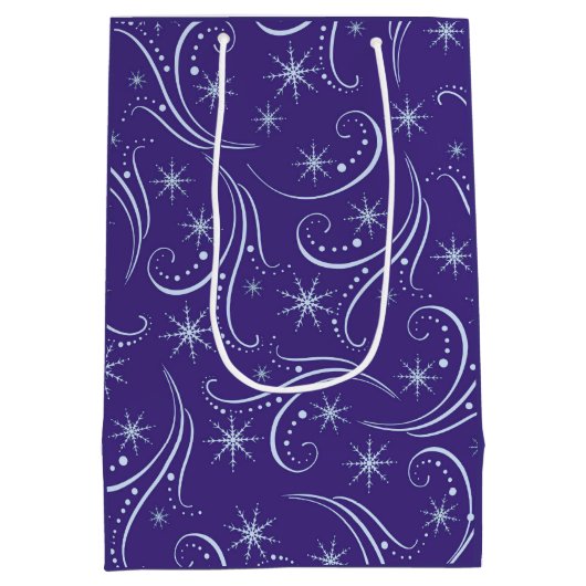 ブルークリスマススワールグランドペアレント写真テンプレート ミディアムペーパーバッグ (裏面)