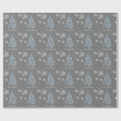 ブルークリスマスツリーとスノーフレークのラッピング紙 ラッピングペーパー (フラット)