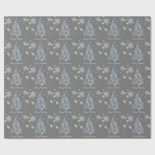 ブルークリスマスツリーとスノーフレークのラッピング紙 ラッピングペーパー (フラット)