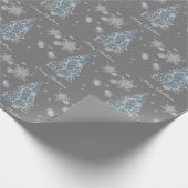 ブルークリスマスツリーとスノーフレークのラッピング紙 ラッピングペーパー (角)