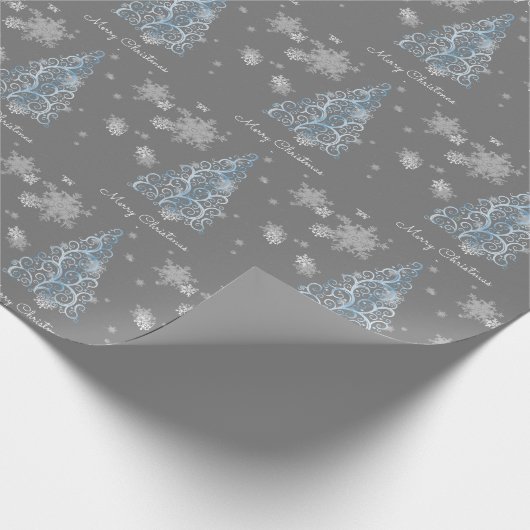 ブルークリスマスツリーとスノーフレークのラッピング紙 ラッピングペーパー (角)