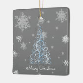 ブルークリスマスツリーと雪 セラミックオーナメント (左)