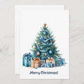 ブルークリスマスツリーウォーターカラーアート シーズンカード (正面/裏面)