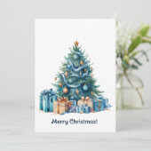 ブルークリスマスツリーウォーターカラーアート シーズンカード (スタンド正面)