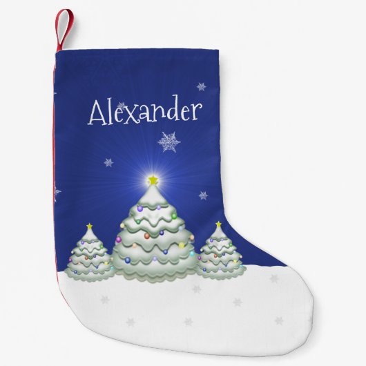 ブルークリスマスツリークリスマスストッキング スモールクリスマスストッキング (正面)