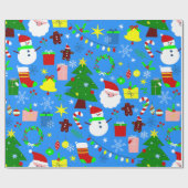 ブルークリスマスツリーサンタクロース ラッピングペーパー (フラット)