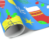 ブルークリスマスツリーサンタクロース ラッピングペーパー (ロールコーナー)