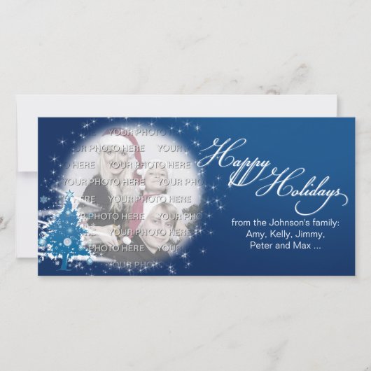 ブルークリスマスツリーハッピーホリデーズフォト シーズンカード (正面)