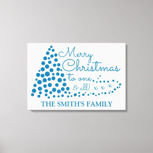 ブルークリスマスツリーパーソナライズされた、家族名Canv キャンバスプリント (正面)