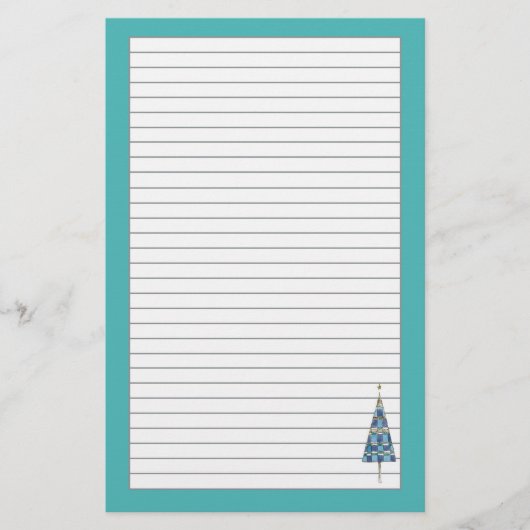 ブルークリスマスツリーホリデーグレーライン 便箋 (正面)