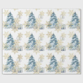 ブルークリスマスツリーホリデーラッピング紙 ラッピングペーパー (フラット)