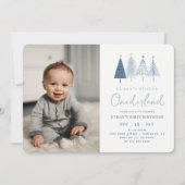 ブルークリスマスツリーボーイ1st誕生日の写真 招待状 (正面)