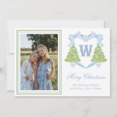 ブルークリスマスツリーモノグラムクレスト写真 シーズンカード (正面)