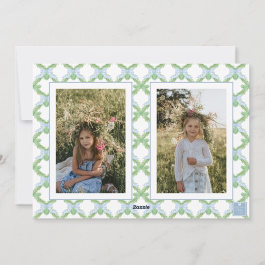 ブルークリスマスツリーモノグラムクレスト写真 シーズンカード (裏面)