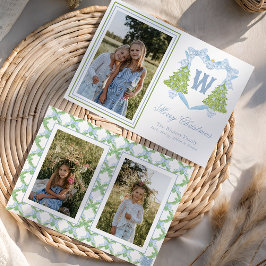 ブルークリスマスツリーモノグラムクレスト写真 シーズンカード