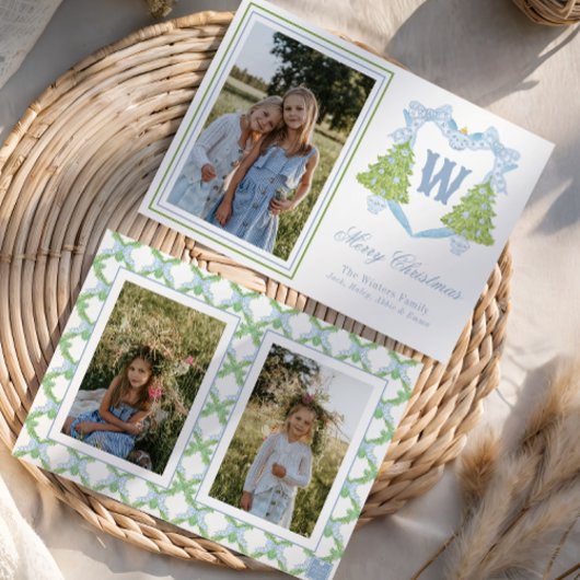 ブルークリスマスツリーモノグラムクレスト写真 シーズンカード