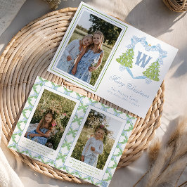 ブルークリスマスツリーモノグラムクレスト写真 シーズンカード