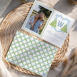 ブルークリスマスツリーモノグラムクレスト写真 シーズンカード