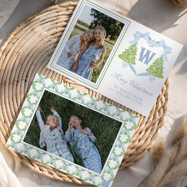 ブルークリスマスツリーモノグラムクレスト写真 シーズンカード