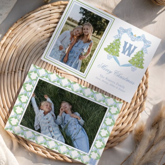 ブルークリスマスツリーモノグラムクレスト写真 シーズンカード