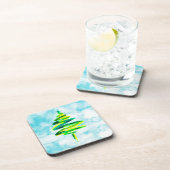 ブルークリスマスツリー抽象芸術水色飲料 コースター (右側)