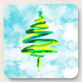 ブルークリスマスツリー抽象芸術水色飲料 コースター (正面)