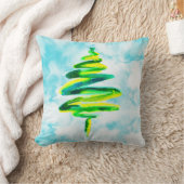 ブルークリスマスツリー水彩装飾用クッション クッション (ブランケット)