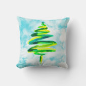 ブルークリスマスツリー水彩装飾用クッション クッション (正面)