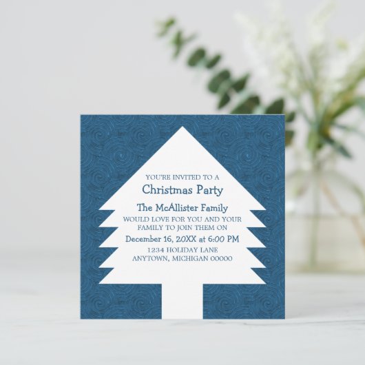 ブルークリスマスツリー渦巻きパーティー招待状 招待状 (スタンド正面)