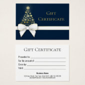 ブルークリスマスツリー金ゴールドスノーフレーク弓ギフトカード (正面&裏面)