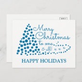 ブルークリスマスツリー、ハッピーホリデイズホリデーポストカ シーズンポストカード (正面/裏面)