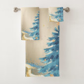 ブルークリスマスツリー、金ゴールドトナカイ、雪片 バスタオルセット (インサイチュ)