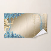 ブルークリスマスツリー、金ゴールドトナカイ、雪片 バスタオルセット (ハンドタオル)