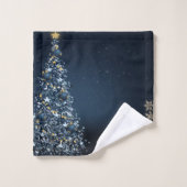 ブルークリスマスツリー、雪の結晶 バスタオルセット (ウォッシュタオル)