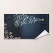 ブルークリスマスツリー、雪の結晶 バスタオルセット (ハンドタオル)