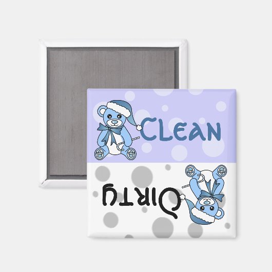 ブルークリスマステディベアクリーン汚れた食洗機 マグネット (正面/裏面)