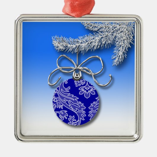 ブルークリスマスデコレーションエバーグリーンツリーブランチ メタルオーナメント (正面)