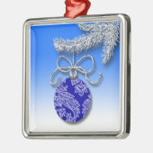 ブルークリスマスデコレーションエバーグリーンツリーブランチ メタルオーナメント (左)