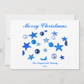 ブルークリスマスデコレーションオーナメントと文字カード (正面)