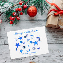 ブルークリスマスデコレーションオーナメントと文字カード