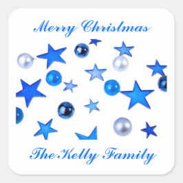 ブルークリスマスデコレーションオーナメントと文字 スクエアシール