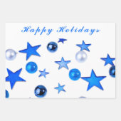 ブルークリスマスデコレーションオーナメントと文字 ラッピングペーパーシート (正面3)