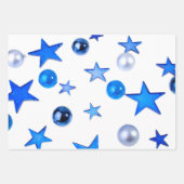 ブルークリスマスデコレーションオーナメントと文字 ラッピングペーパーシート (正面)